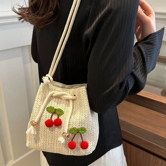 Beige Fashionable Women's Strawberry Shoulder Diagonal Crossbody Handbag - Picture 6 of 10
